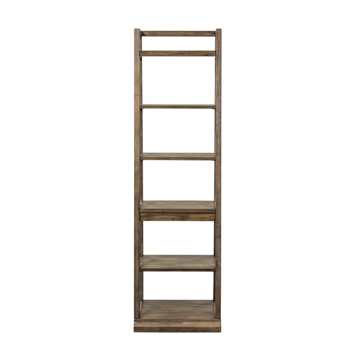 Liberty Furniture Stone Brook Leaning Bookcase in Rustic Saddle