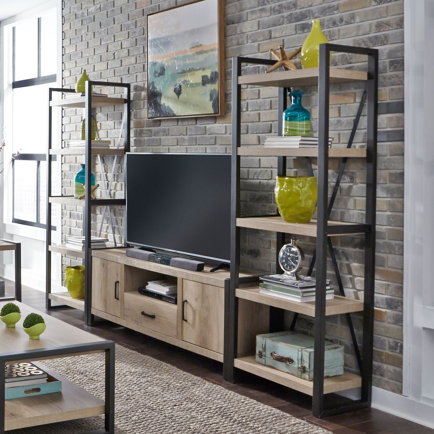 Liberty Furniture Sun Valley Opt Entertainment Center with Piers in Sandstone