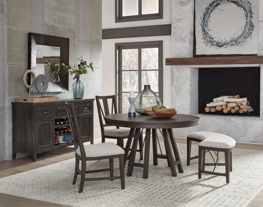 Westley Falls Curved Bench w/Upholstered Seat in Graphite