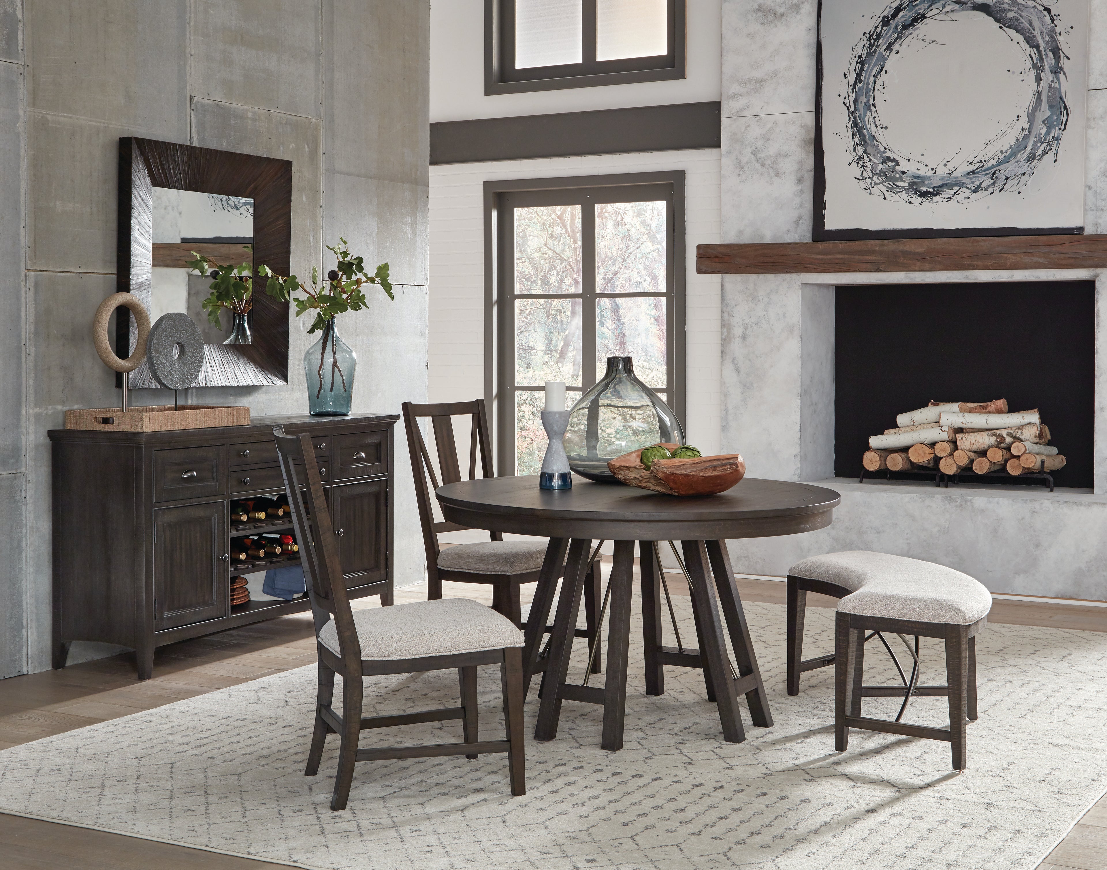 Westley Falls Curved Bench w/Upholstered Seat in Graphite