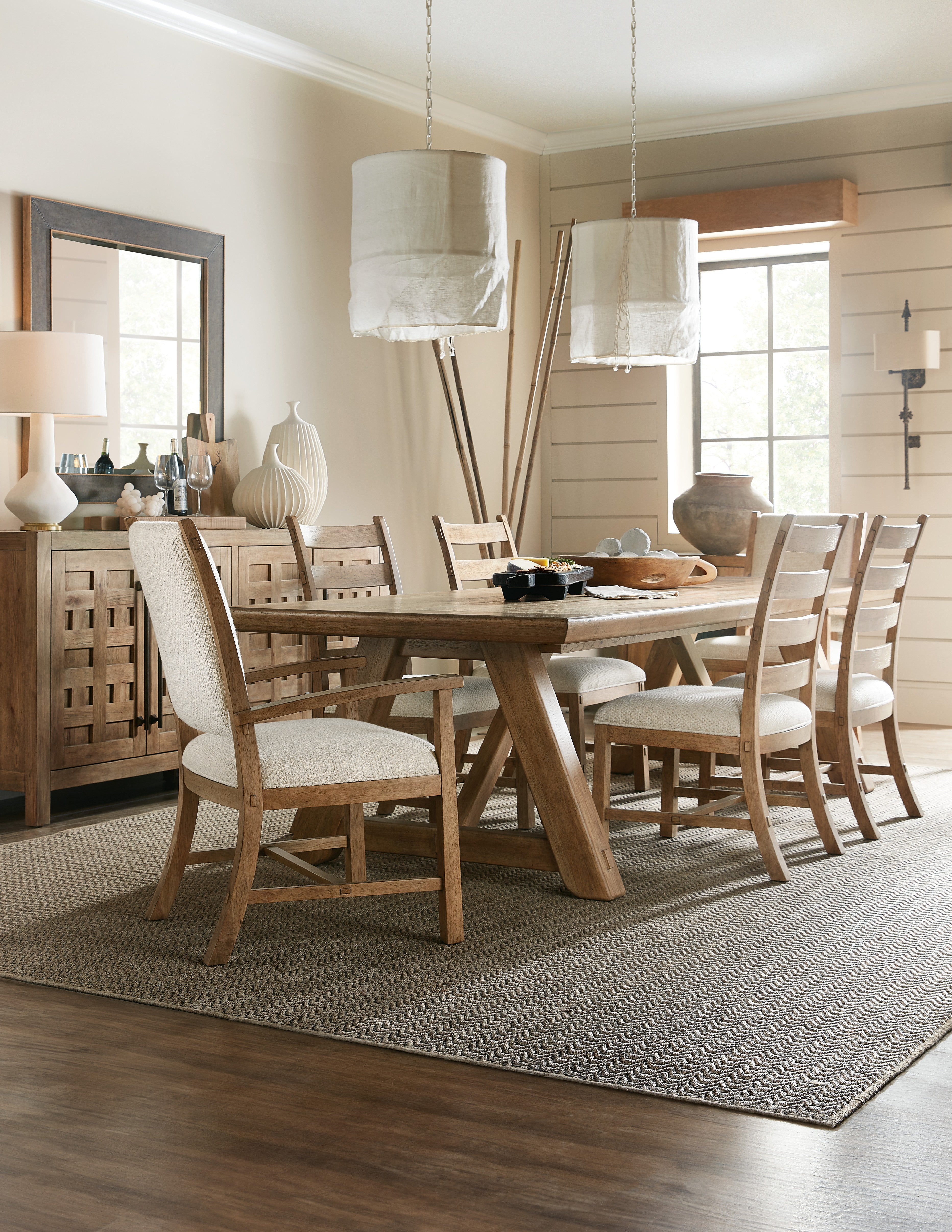 Hooker Furniture Vineyard Row Rectangle Dining Table with Two 20-inch Leaves in Sonoma