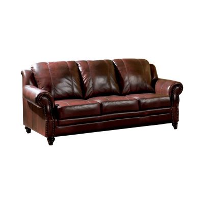 Bronx Top Grain Leather Three Seater  Leather Sofa Couch in burgundy