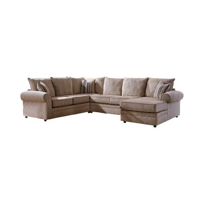 Belhaven Rolled Arm Sectional in Cream Color Herringbone