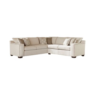 Faria L Shaped Sectional with Nailhead Oatmeal