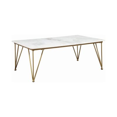 Becca Rectangular Coffee Table White And Polished Brass Bergenfield