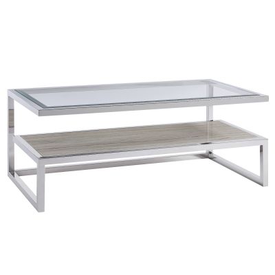Universal Paradox Stainless Steel Cocktail Table With Stone Shelf 