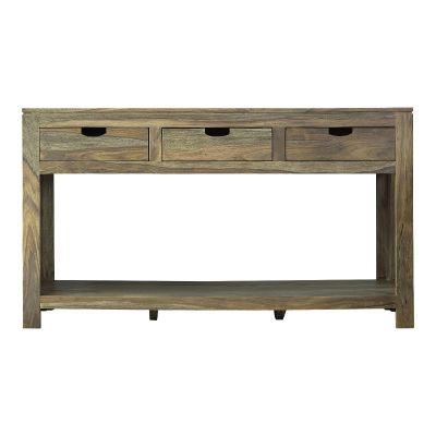 Jersia Three Drawer Storage Console Table in Natural Sheesham