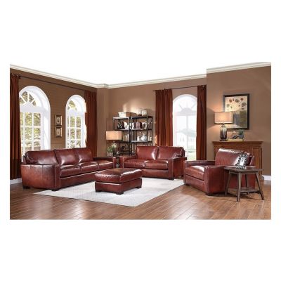 Leather Italia Randall Living Room Set in Chestnut Leather