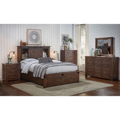 A-America Sun Valley Rustic Timber Storage Headboard and Footboard Bedroom Set