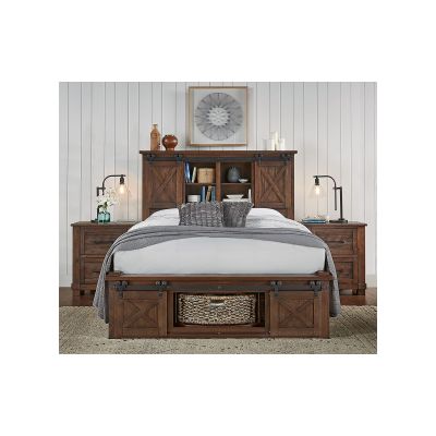 A-America Sun Valley Rustic Timber Storage Headboard with Rotating Footboard Bedroom Set