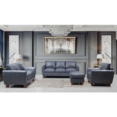 Leather Italia Traverse Living Room Set in Blue Leather